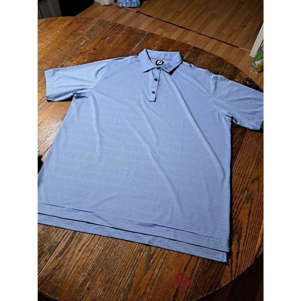 2X FootJoy Blue 3 Button Short Sleeve Polo Shirt Golf Casual Athleisure Athletic